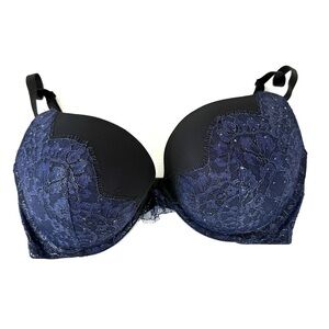 Victoria's Secret Blue And Black Lace Sexy Push Up Bra Sz 34DDD